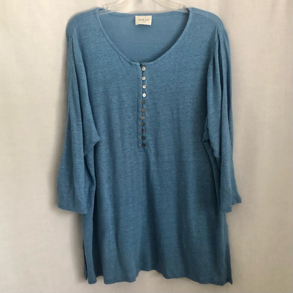Wrap London Henley Top Blue Linen Stretch